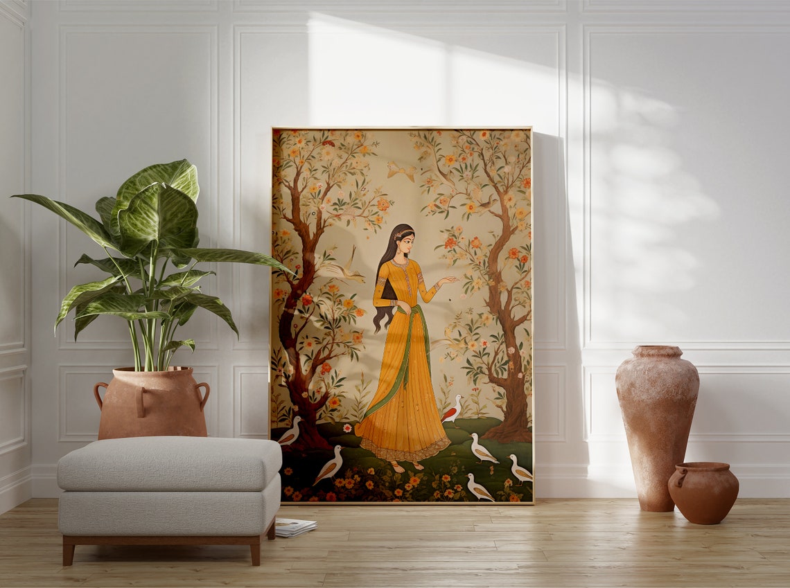 Indian Princess Garden Miniature Style Traditional Art Poster - Image 2
