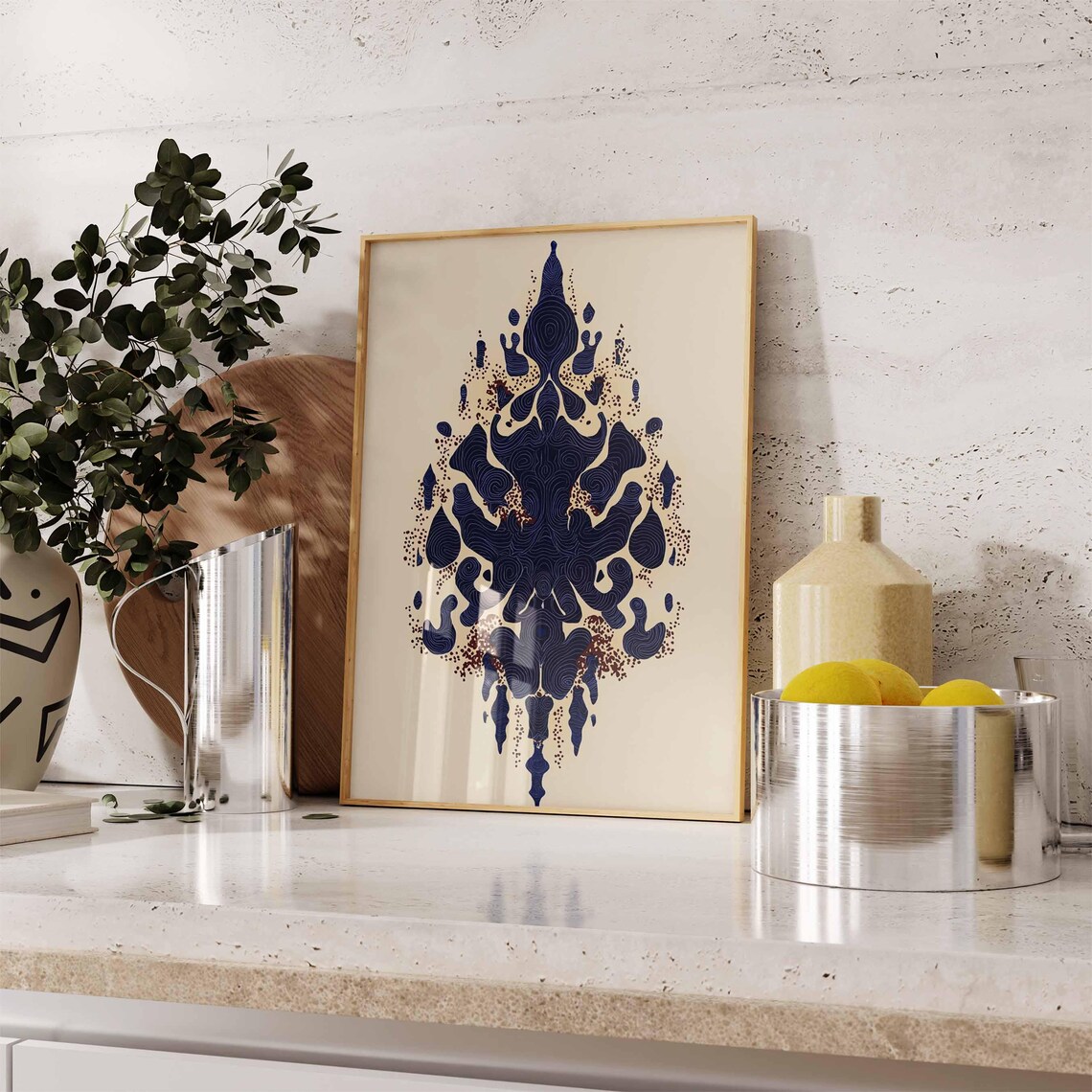 Indigo Ink Abstract Ornamental Japanese Symmetric Style Art Poster - Image 3
