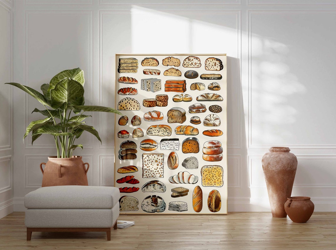 Illustrated Bread Collection Baguettes Loaves Bakery Kitchen Poster - Image 3