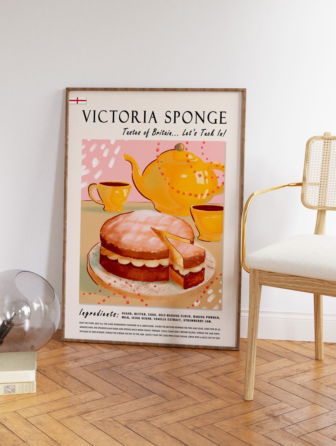 Victoria Sponge Cake Vintage British Baking Recipe Kitchen Art Poster - Image 3