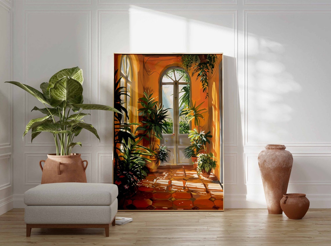 Sunlit Orangery Greenhouse Conservatory Interior Botanical Poster - Image 2