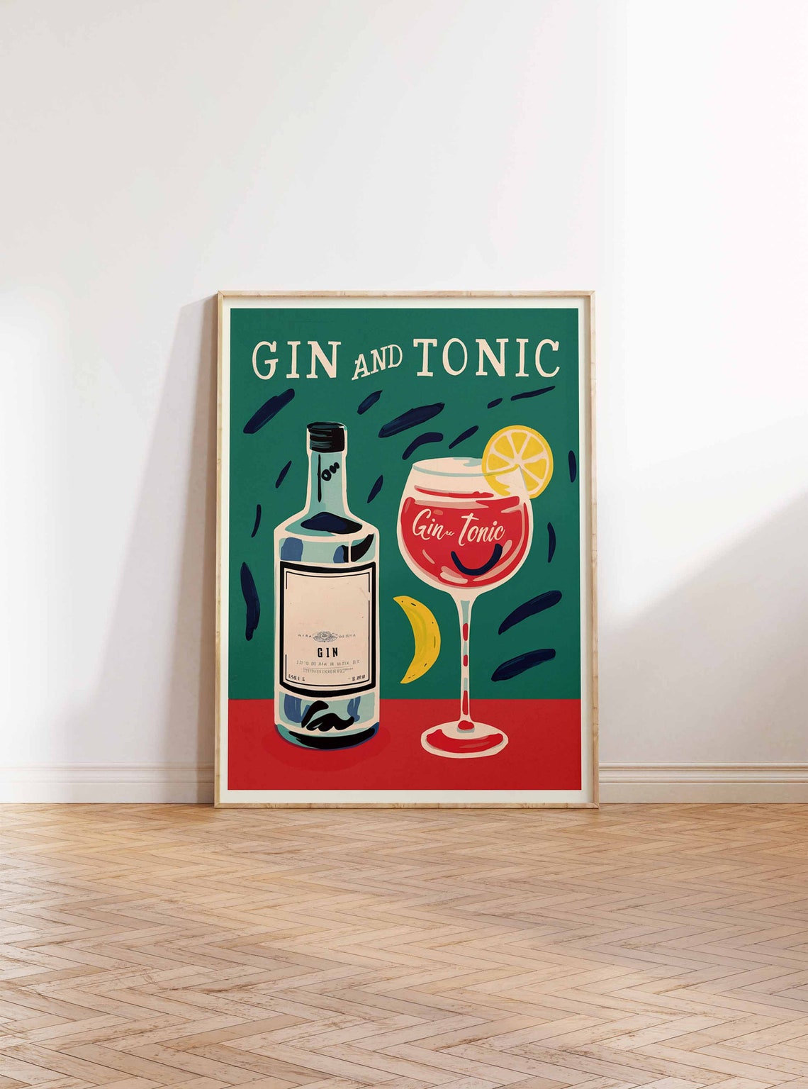 Gin and Tonic Dark Teal Party Confetti Vintage Cocktail Wall Art - Image 2