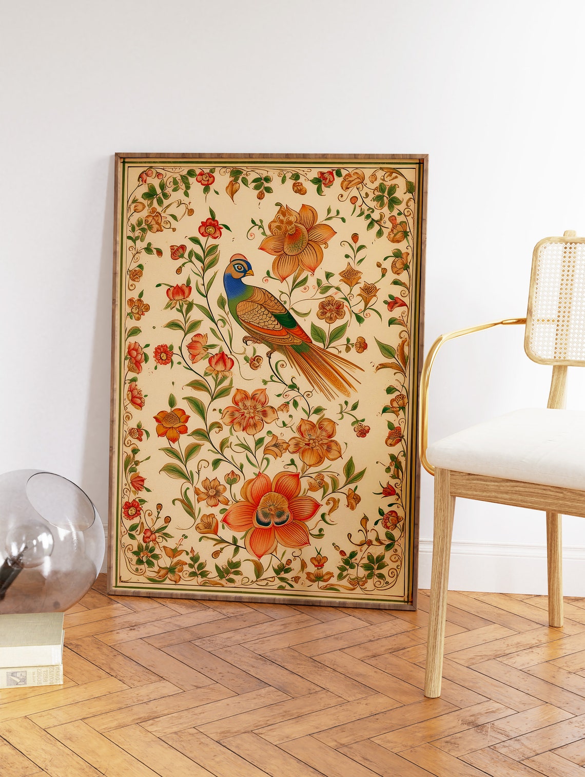 Traditional Indian Floral Bird Botanical Heritage Kitchen Wall Art - Image 2