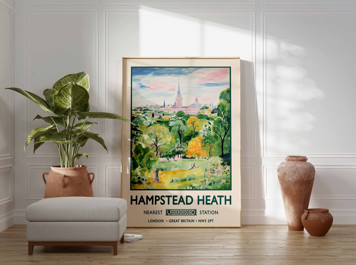 Hampstead Heath London Vintage Floral Travel Poster - Image 3