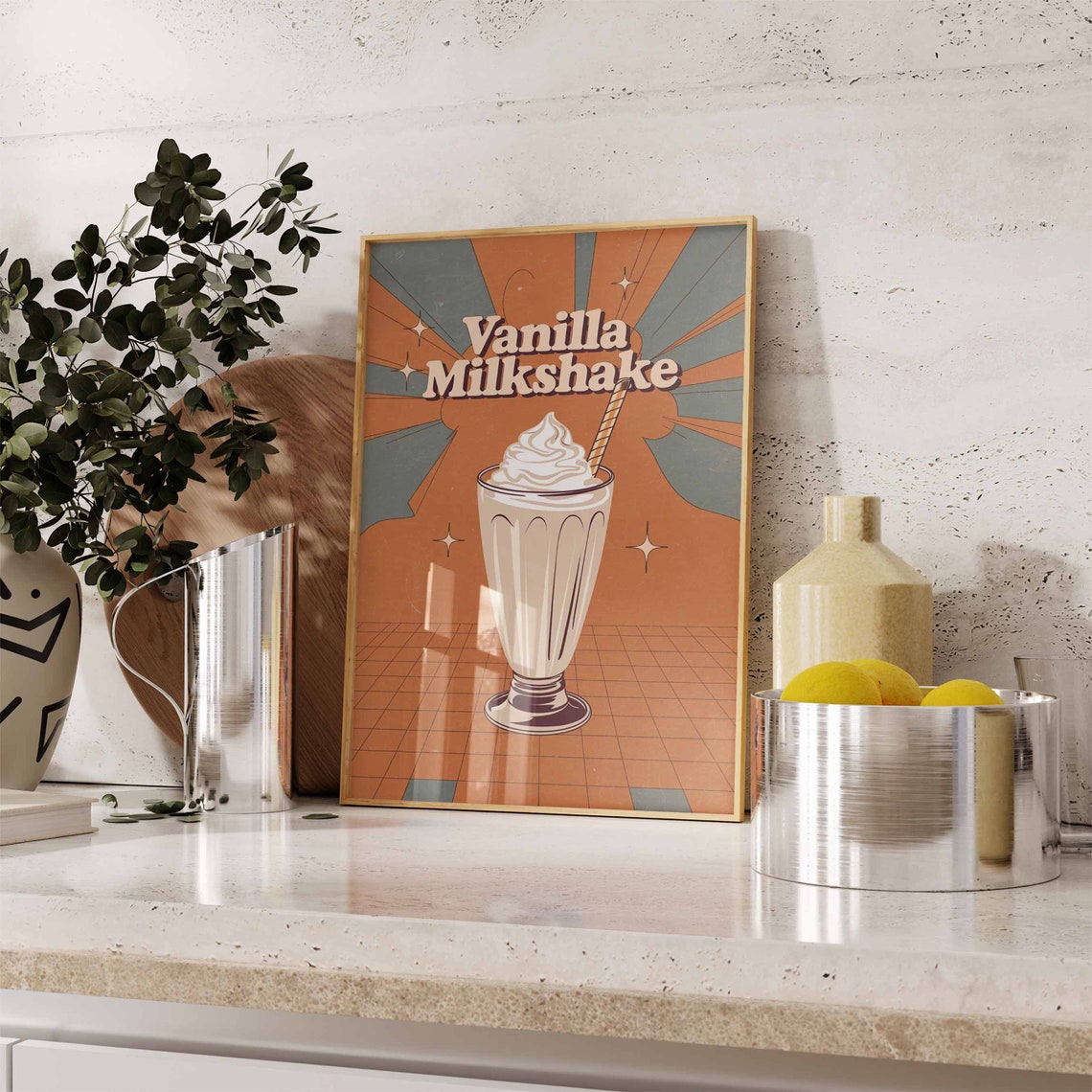 Retro Vanilla Milkshake Sunburst Diner Illustration Kitchen Poster - Image 3