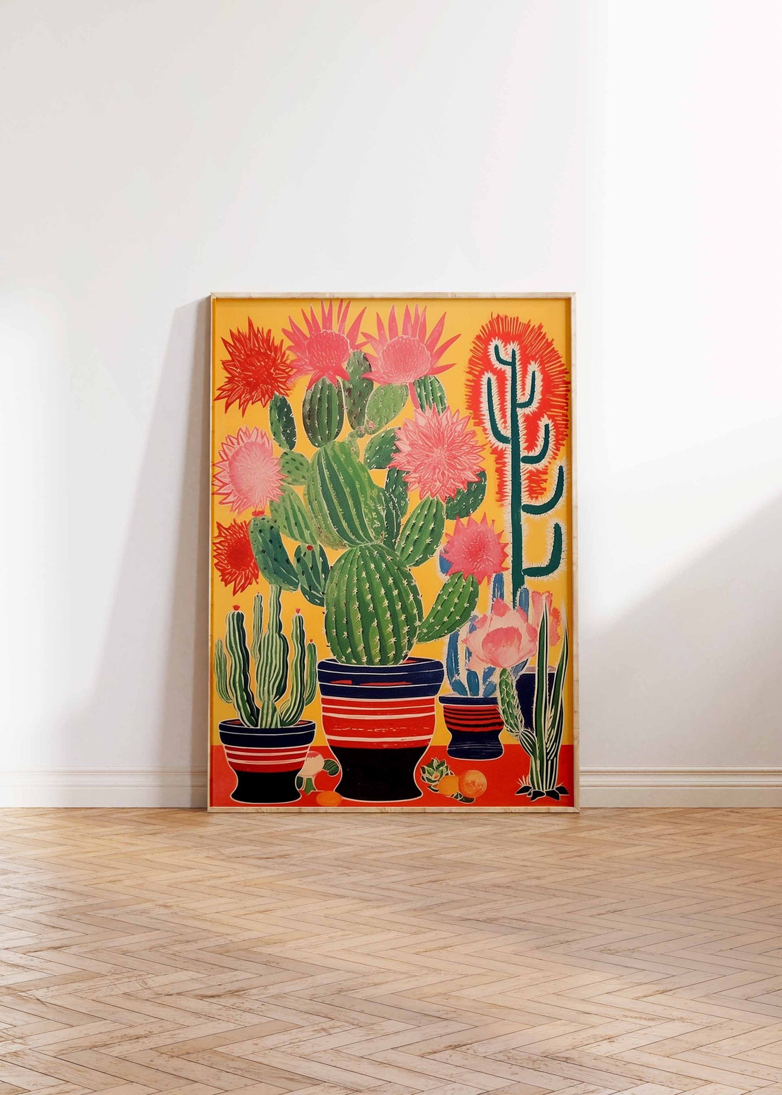 Colorful Mexican Cactus Folk Art Style Blooming Cactus Poster - Image 2