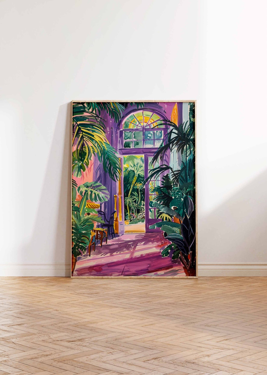 Tropical Greenhouse Conservatory Purple Arch Palm Painting Poster - Image 3