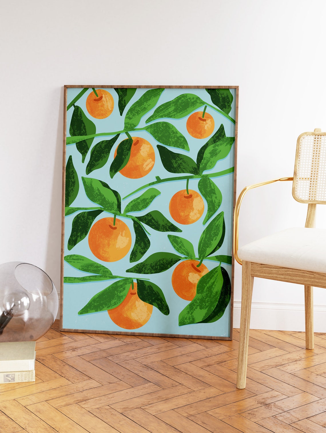 Retro Orange Citrus Vintage Branch Pattern Art Classic Print - Image 3