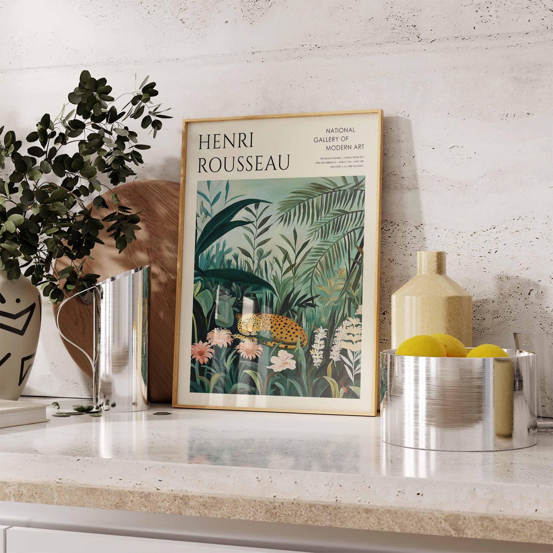 Henri Rousseau Cheetah Pink Daisy Meadow Sunlit Jungle Poster - Image 3