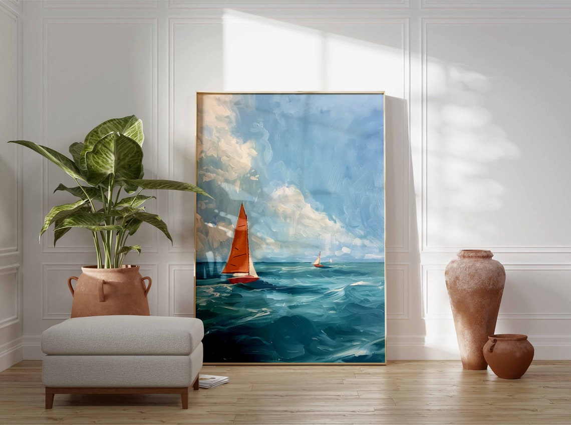 Sailboats on Ocean Waves Impressionist Seascape Nautical Poster - Image 3