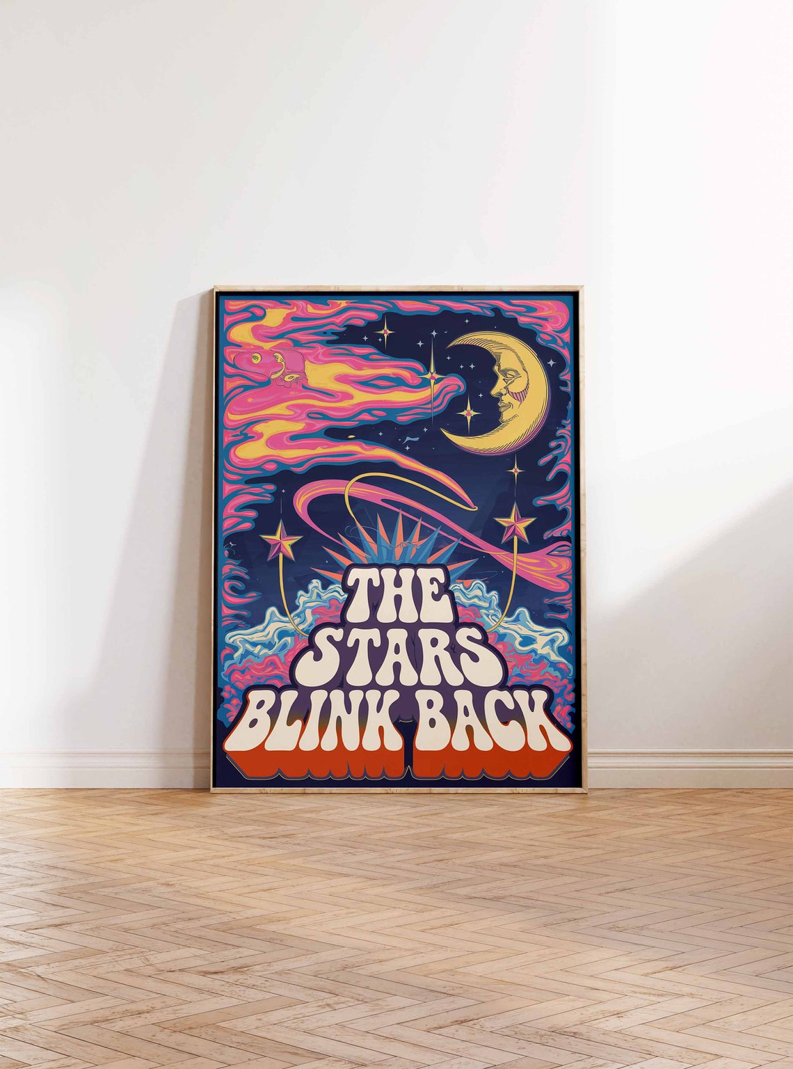 The Stars Blink Back Celestial Moon Retro 70s Quote Art Poster - Image 2