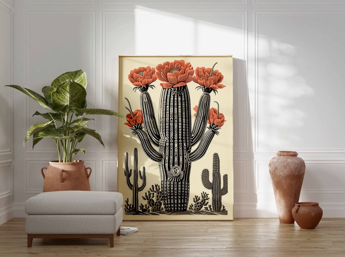 Vintage Mexican Cactus Bloom Botanical Engraving Desert Art Poster - Image 3