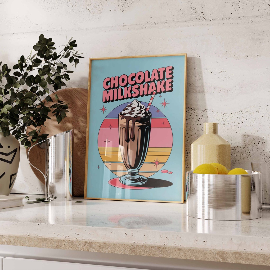 Chocolate Milkshake Retro Bubble Letter Turquoise Diner Poster - Image 3
