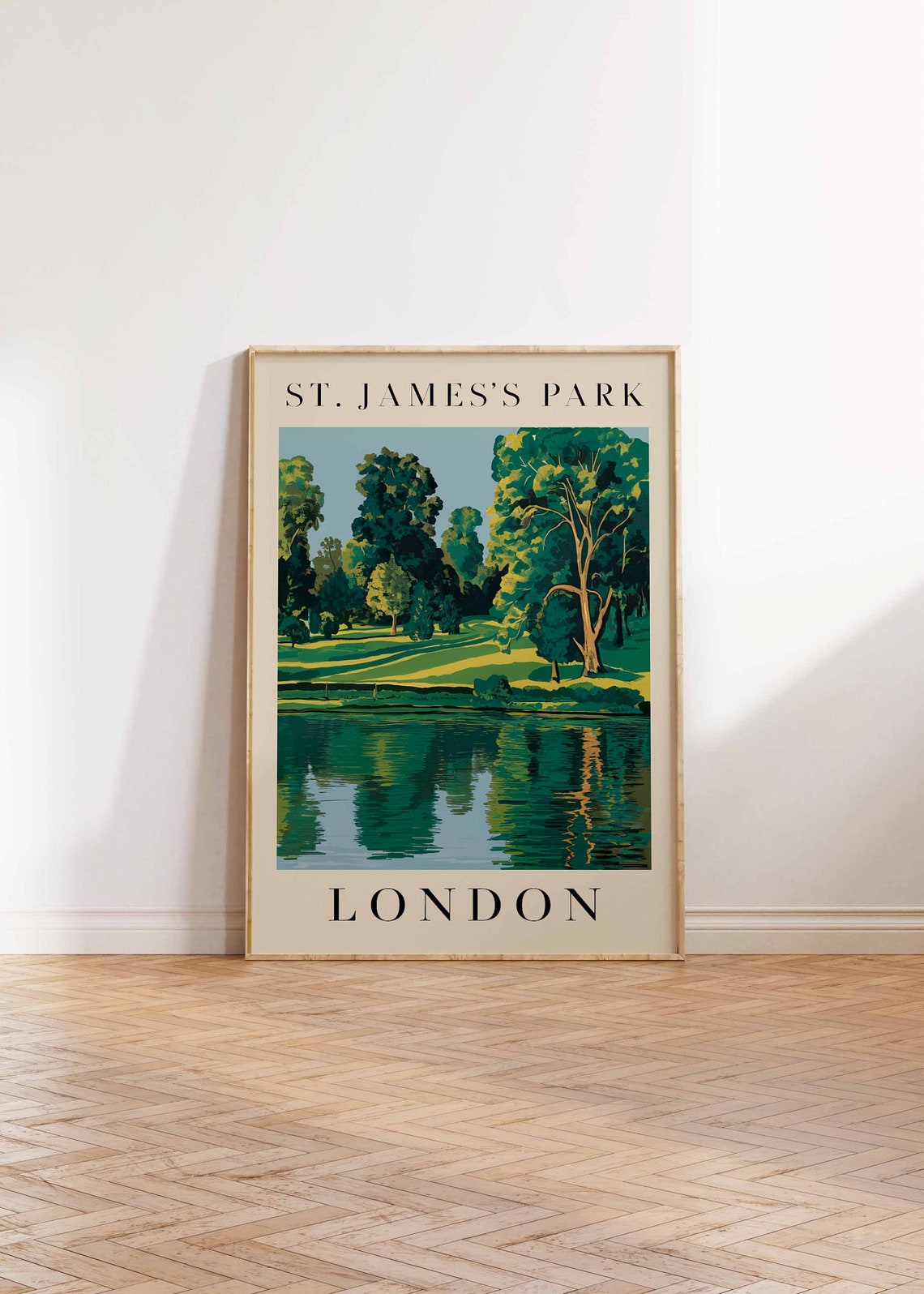 St Jamess Park Lake Reflection London Green Trees Art Poster - Image 2