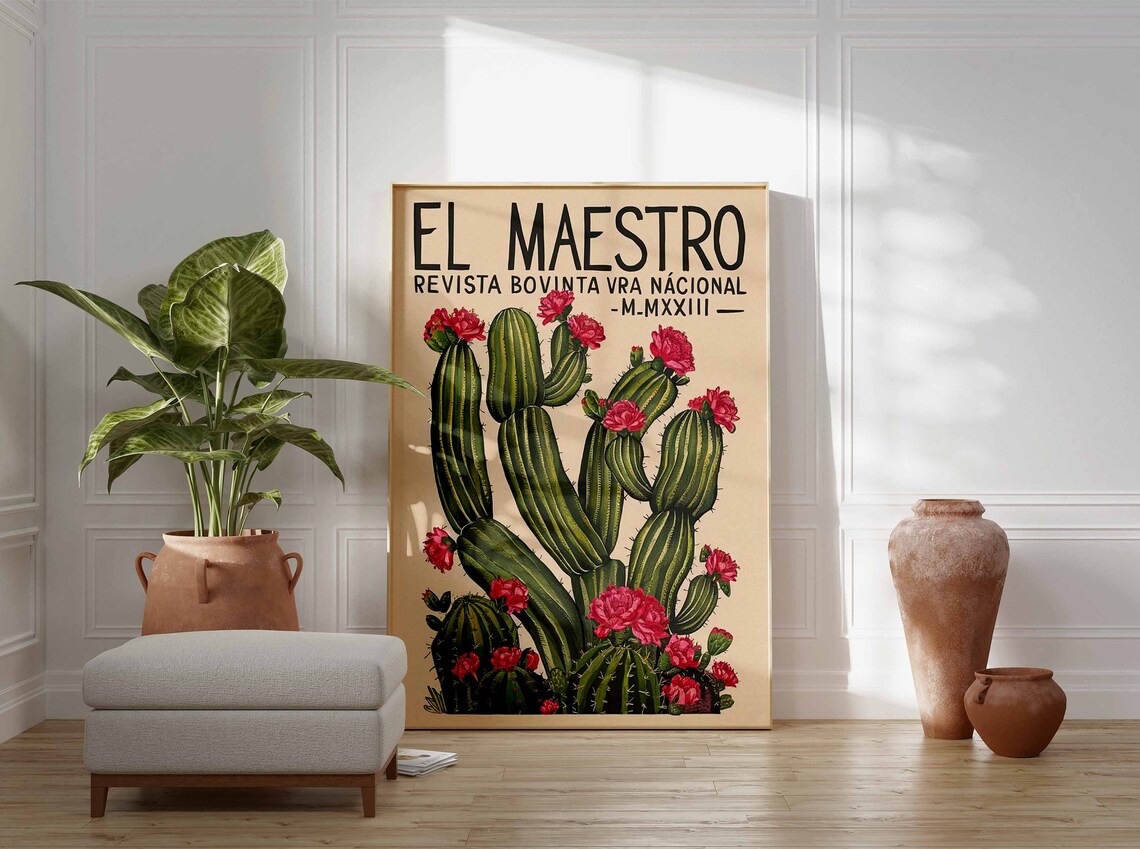 Vintage Mexican Cactus Poster, Floral Latin Decor - Image 2