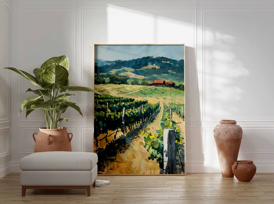 Sunlit Vineyard Rows Art Poster Impressionist Wine Country Landscape - Image 3