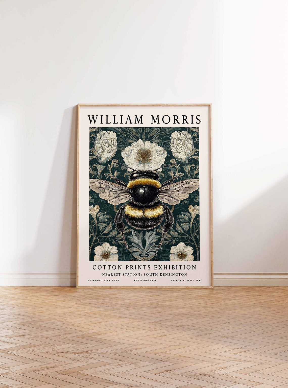William Morris Bumblebee on White Blossom Floral Exhibition Poster - Image 2