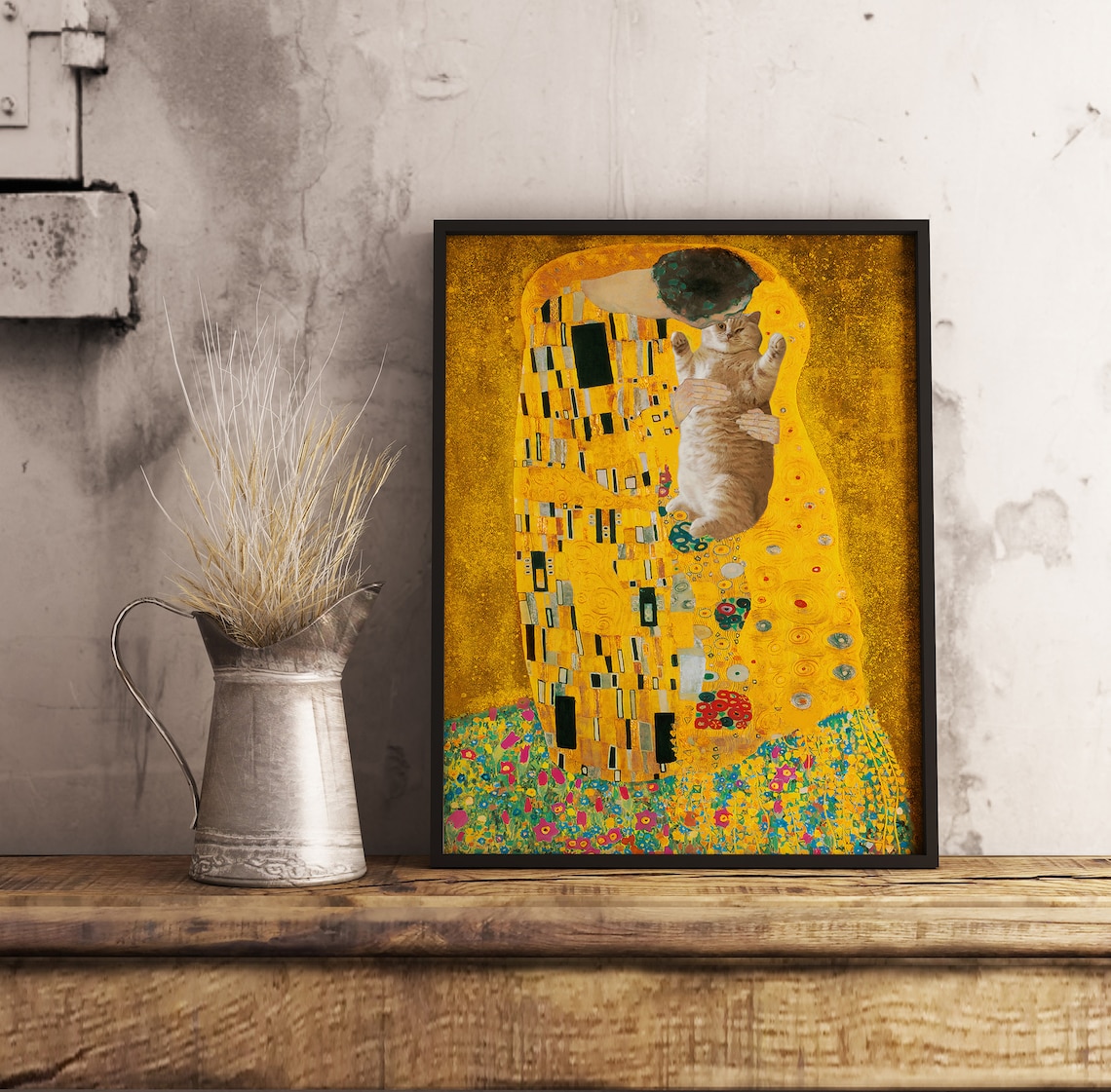 Klimt Cat Poster, The Kiss Floral Art Print - Image 3