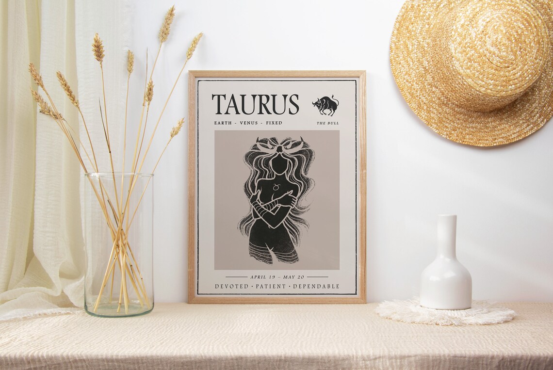 Taurus Star Sign Boho Art Print, Birthday Gift - Image 2