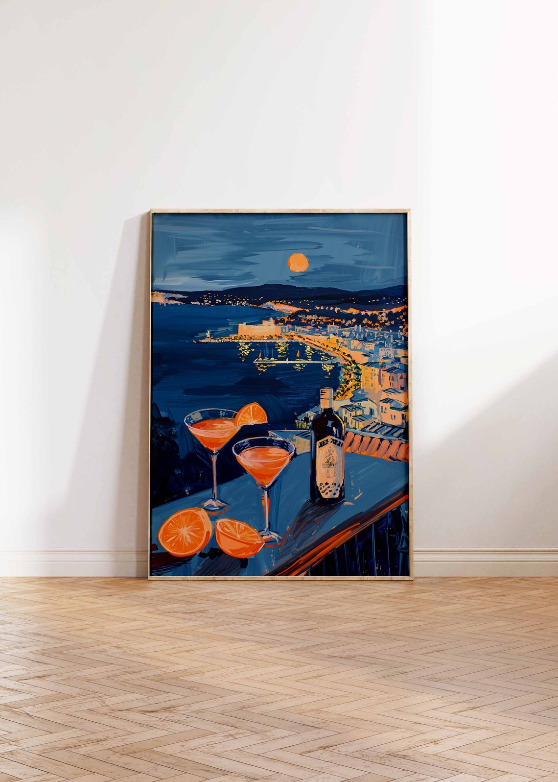 Rooftop Cocktail Night City View Orange Drink Bar Scene Print - Image 2