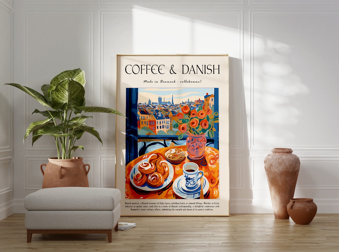 Coffee and Danish Copenhagen Window Cafe Table Art Decor Poster - Image 2