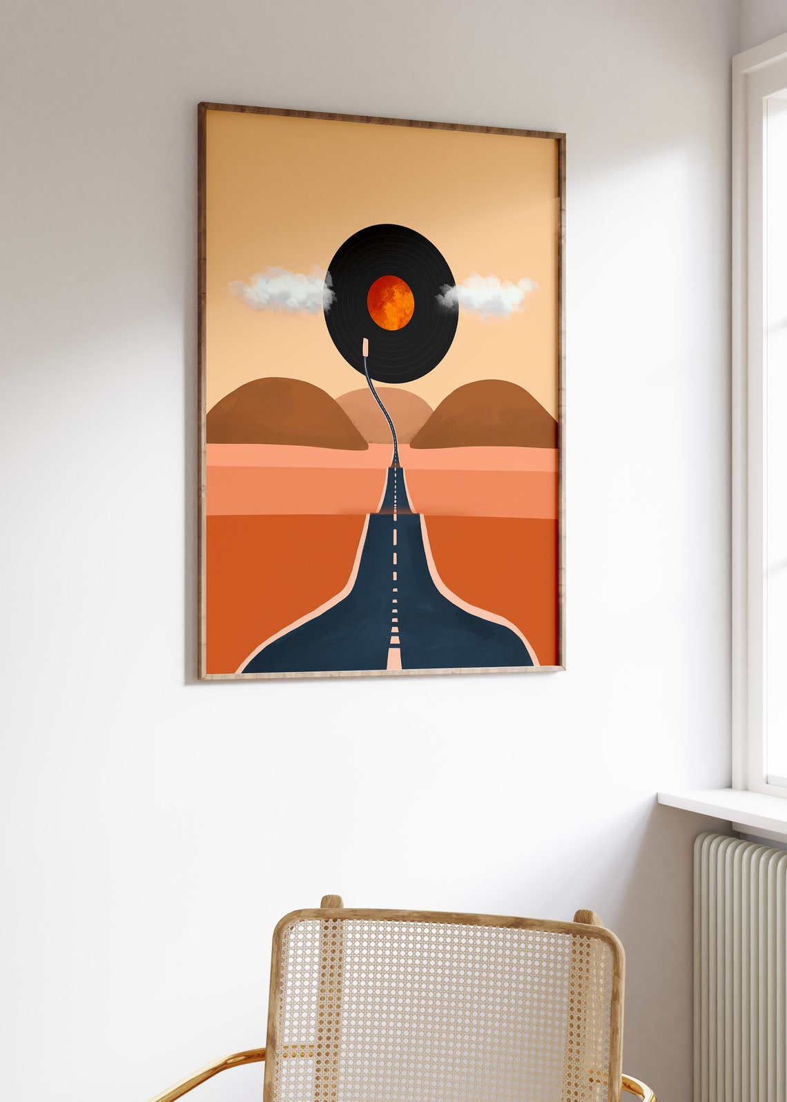 Retro Vinyl Record Desert Road Sunset Minimal Music Wall Art - Image 3