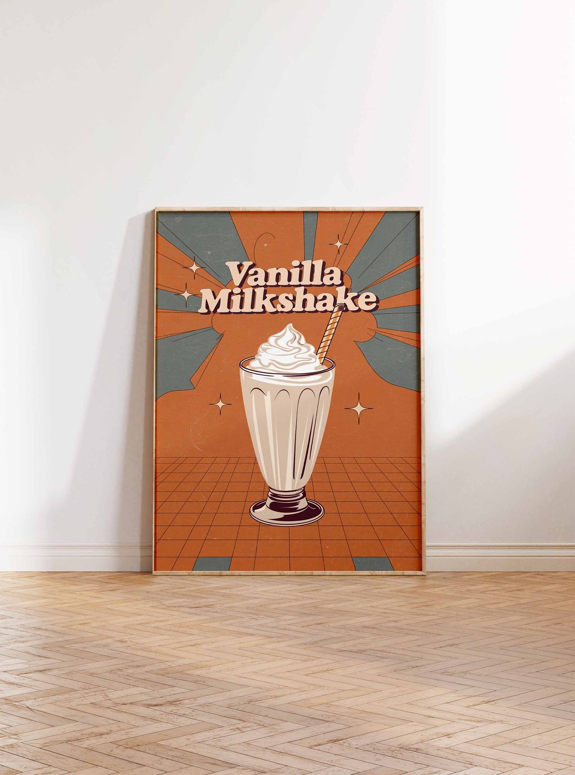 Retro Vanilla Milkshake Sunburst Diner Illustration Kitchen Poster - Image 2