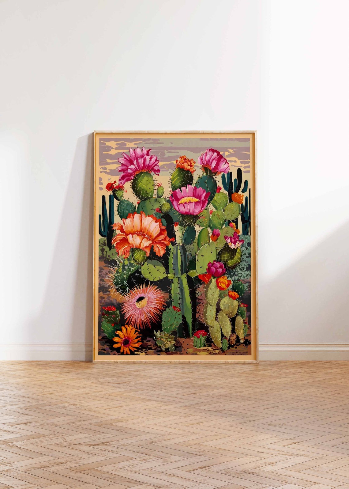 Prickly Pear Cactus Pink Blooms Vintage Botanical Art Poster - Image 3