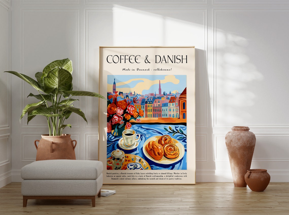 Coffee and Danish Made in Denmark Cafe Window City Scene Poster - Image 2