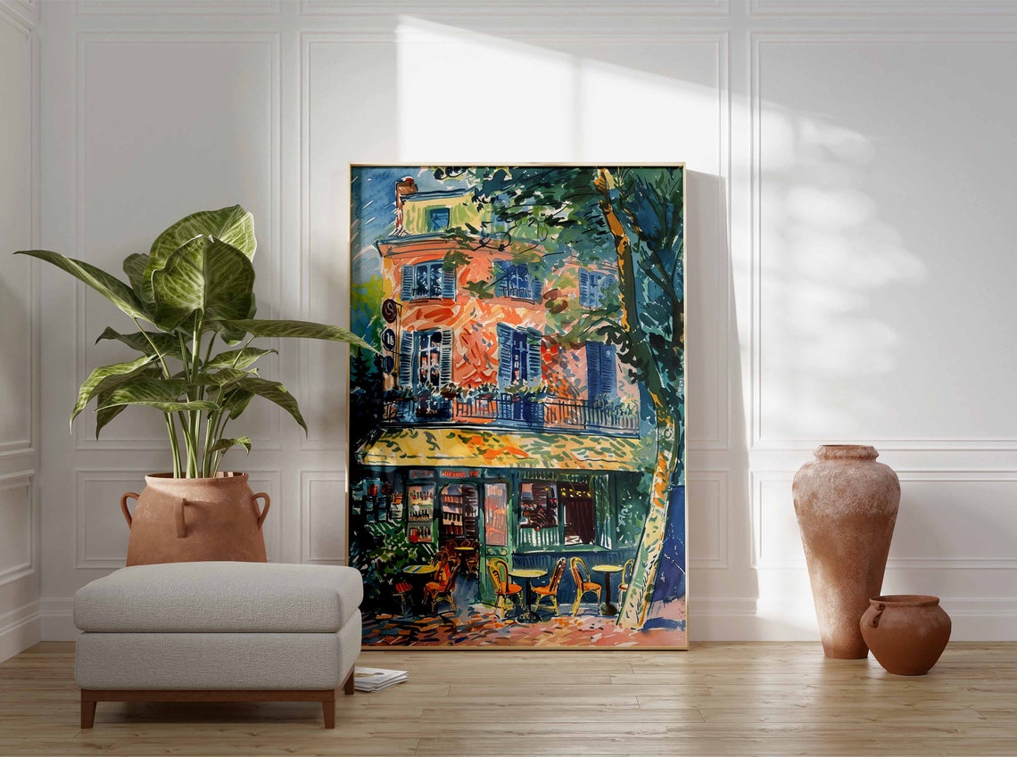 Parisian Street Cafe Watercolor Painting French Bistro Wall Poster - Image 2