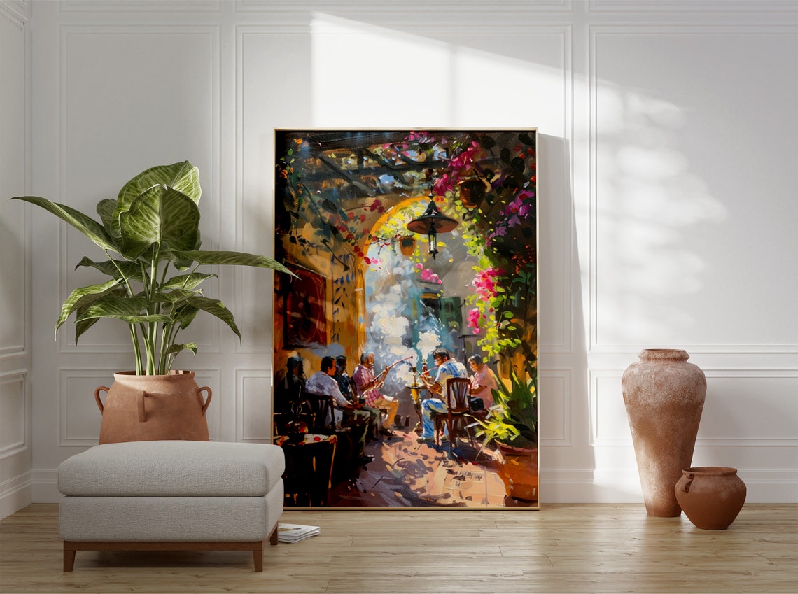 Arabic Shisha Bar Sunlit Courtyard Impressionist Painting Poster - Image 3