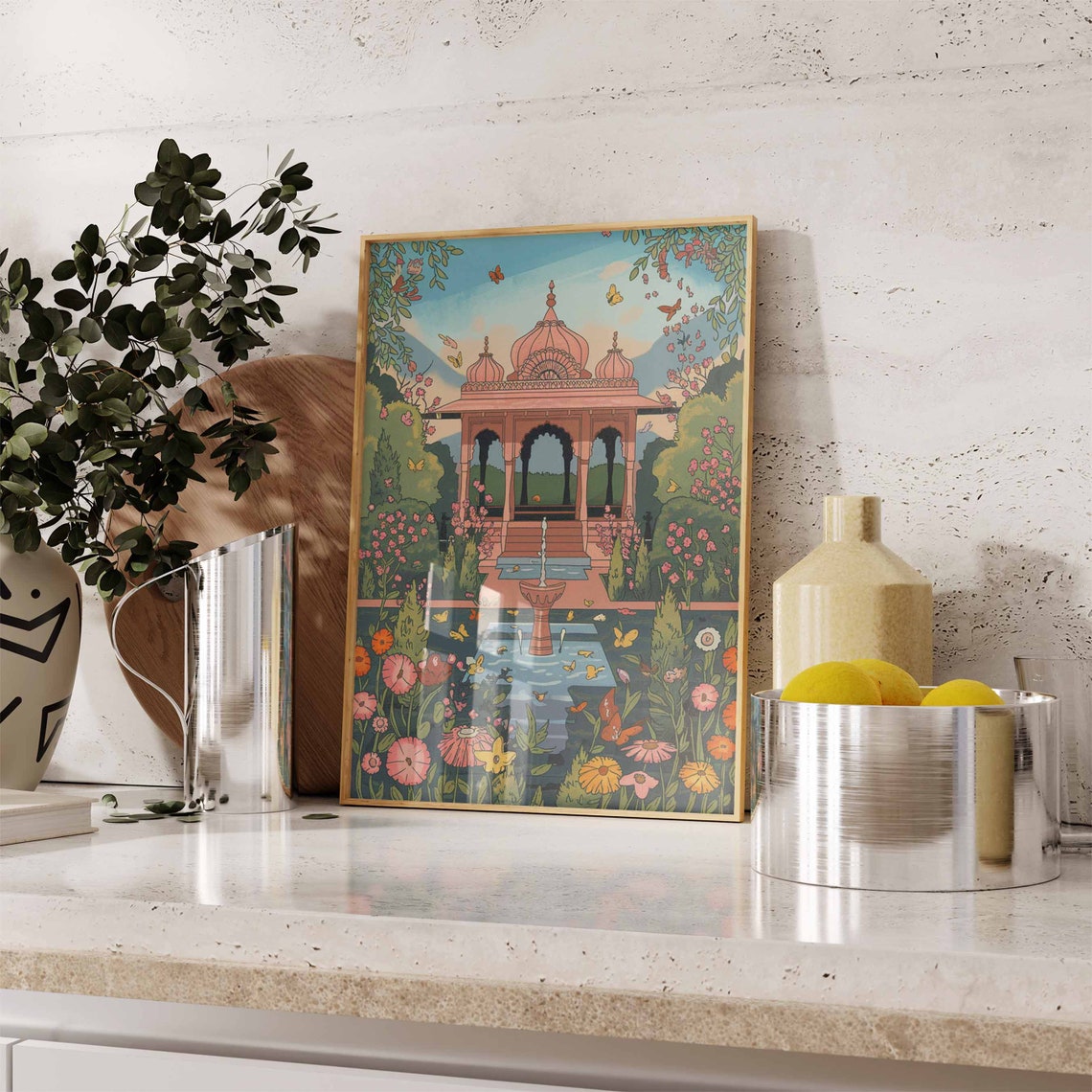 Indian Domed Pavilion Butterfly Flower Garden Artwork Poster - Image 3