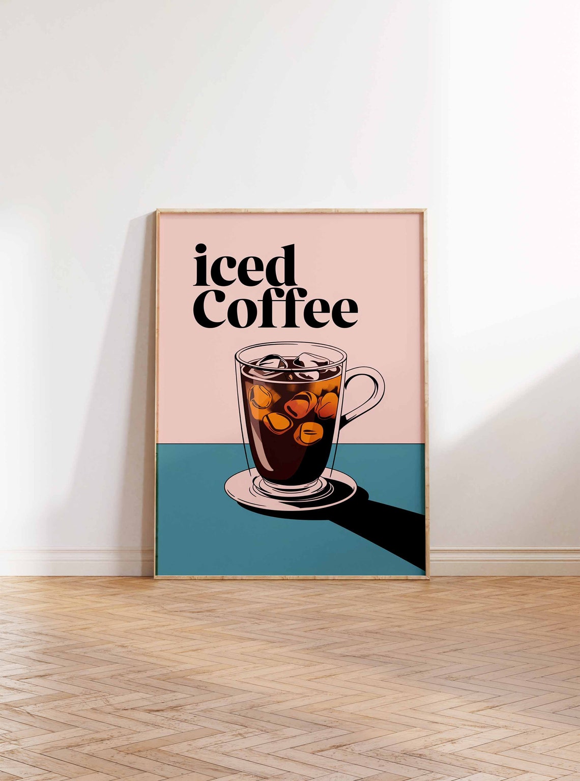 Iced Coffee Retro Pop Art Pink Teal Glass Mug Kitchen Poster - Image 2