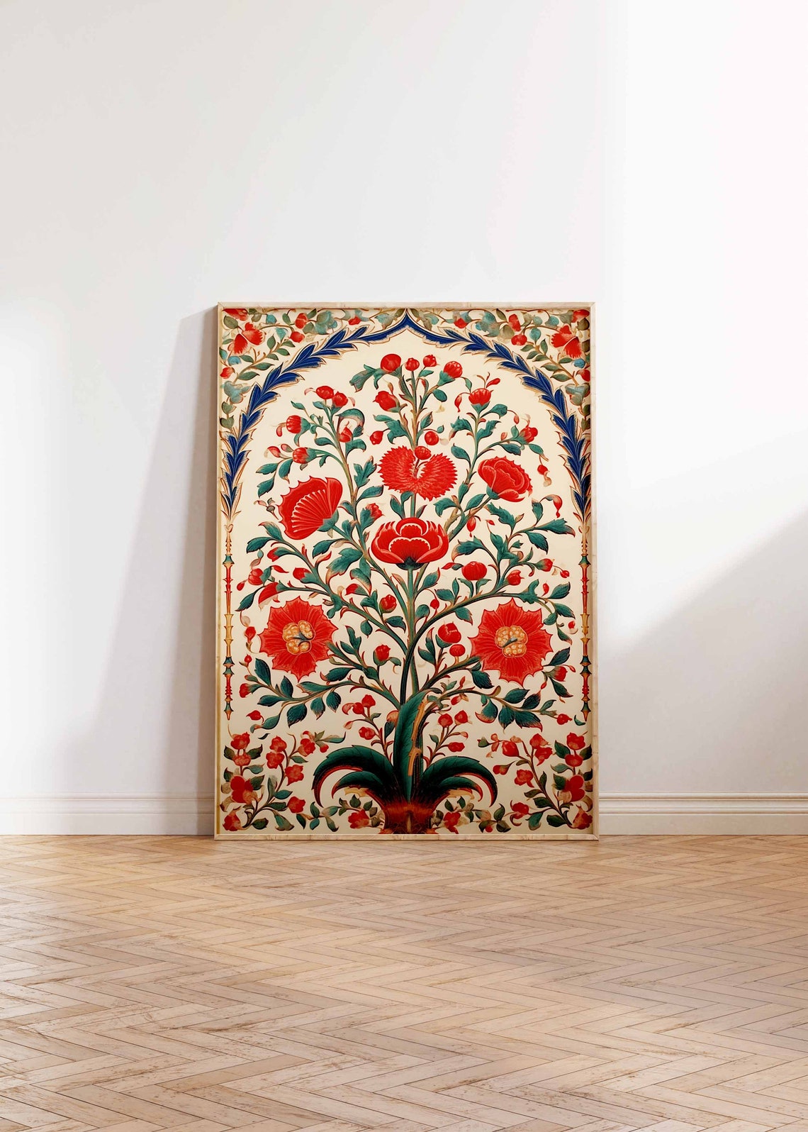 Red Indian Tree of Life Floral Arch Traditional Botanical Art Poster - Image 3