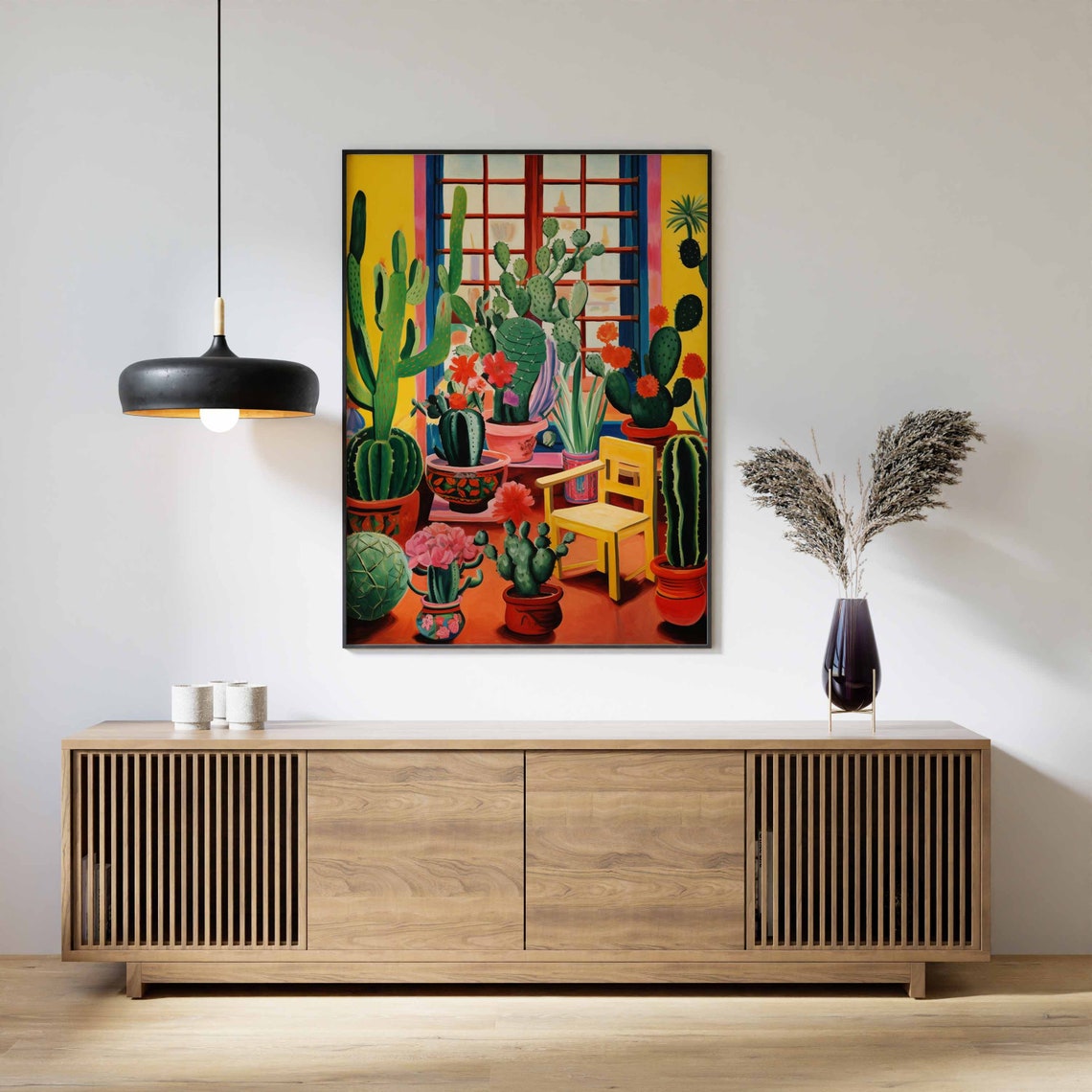 Mexican Cactus Garden Colorful Potted Plants Folk Style Wall Art - Image 2