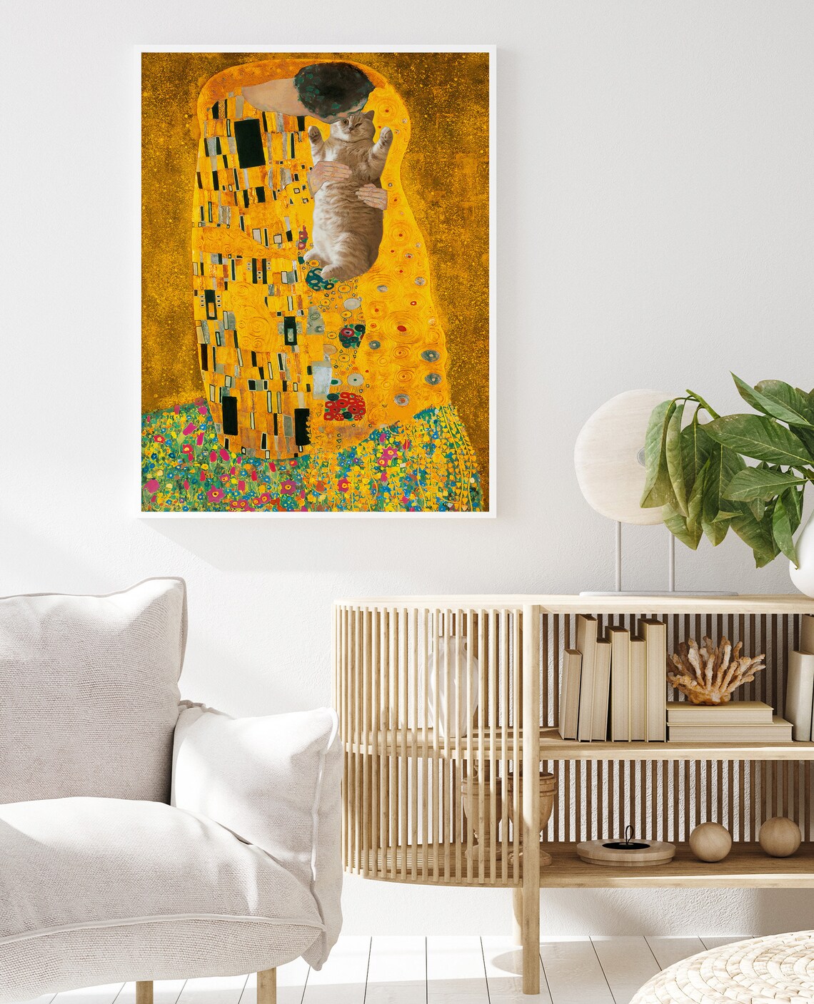 Klimt Cat Poster, The Kiss Floral Art Print - Image 2