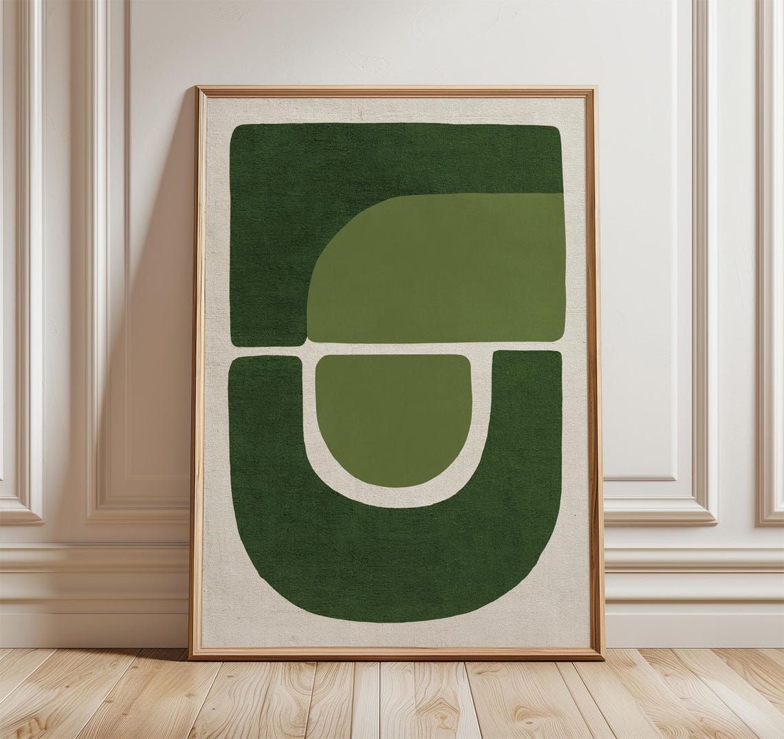 Dark Green Geometric Abstract Art Print Modern Minimalist Wall Decor