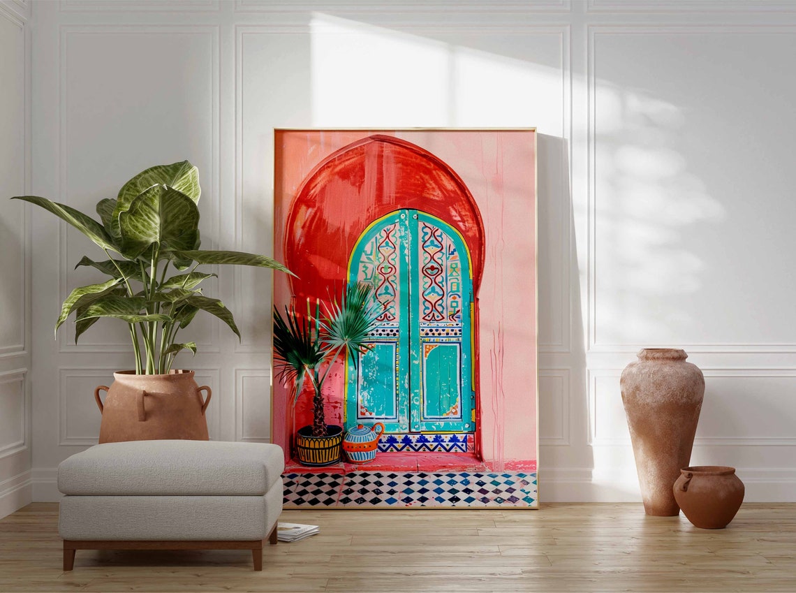 Moroccan Arched Doorway with Turquoise Doors Coral Arch Poster - Image 2