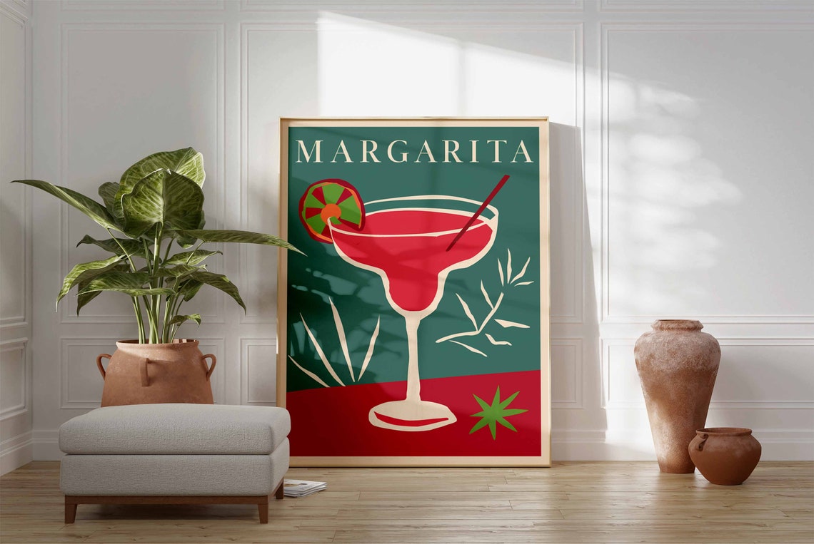 Margarita Red Cocktail Glass Citrus Retro Teal Bar Party Poster - Image 3