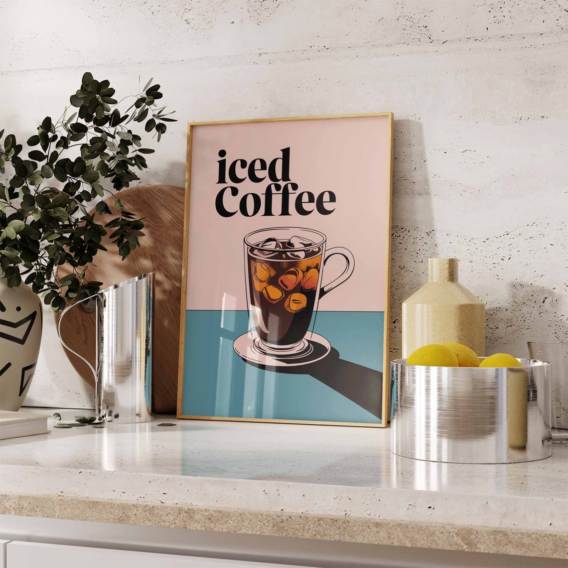 Iced Coffee Retro Pop Art Pink Teal Glass Mug Kitchen Poster - Image 3