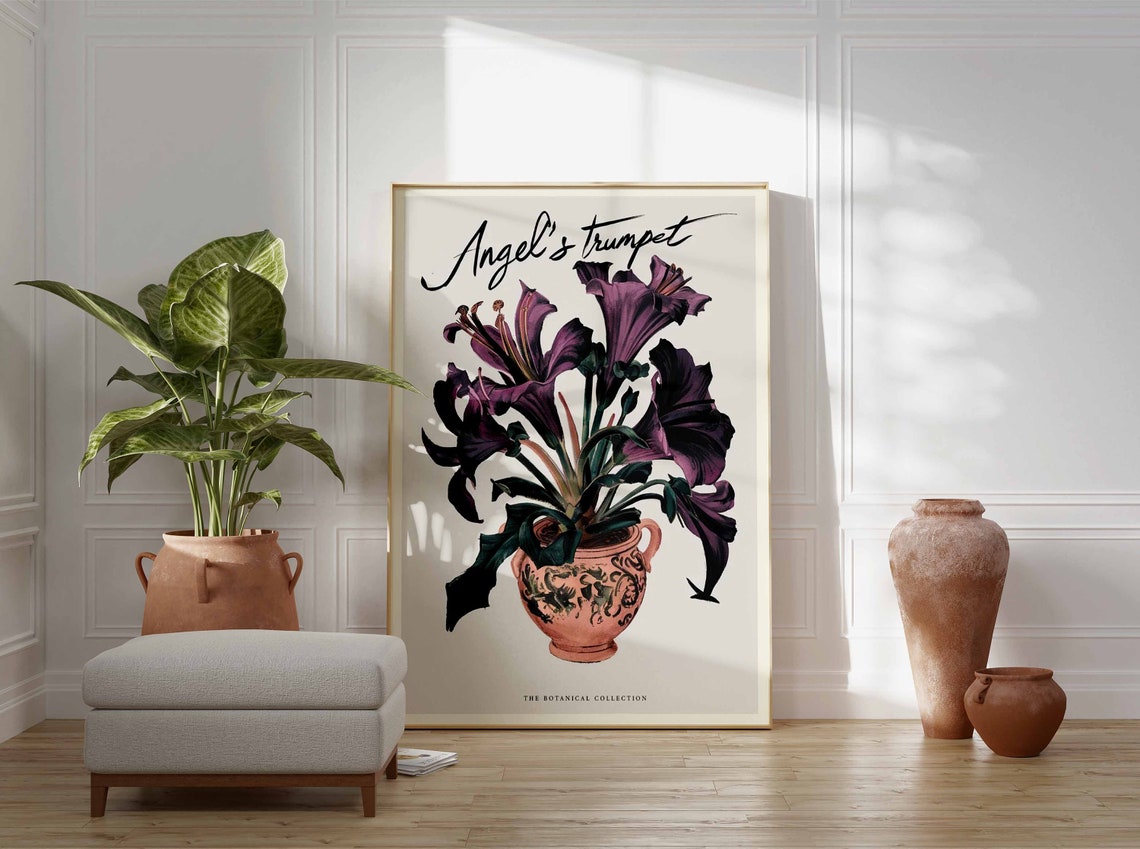 Angel Trumpet Flower Purple Botanical Vintage Beautiful Wall Art - Image 2
