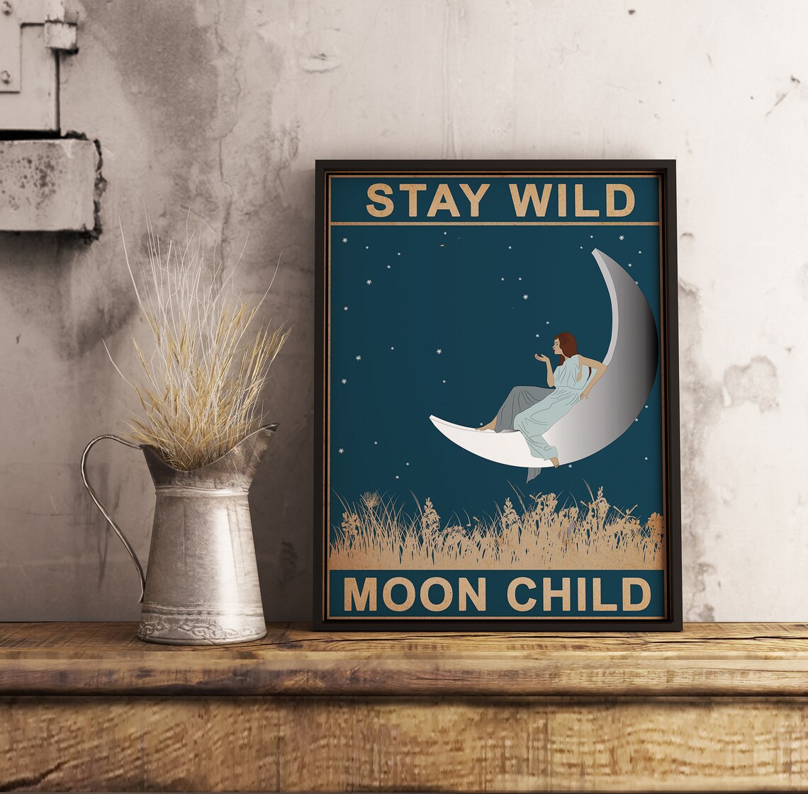 Stay Wild Moon Child Woman Crescent Moon Vintage Night Poster - Image 2
