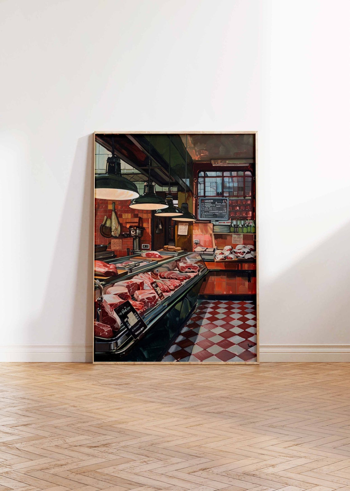 Old Fashioned Butcher Shop Meat Counter Checkered Floor Art Print - Image 2
