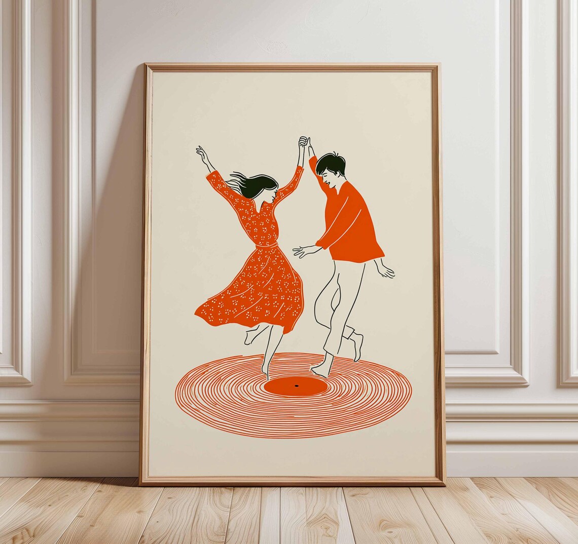 Dancing Couple Retro Record Player Music Poster