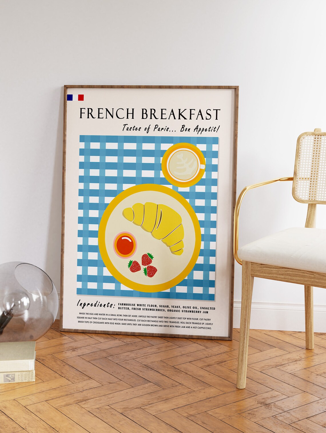 French Breakfast Croissant Recipe Parisian Kitchen Illustration Poster - Image 3