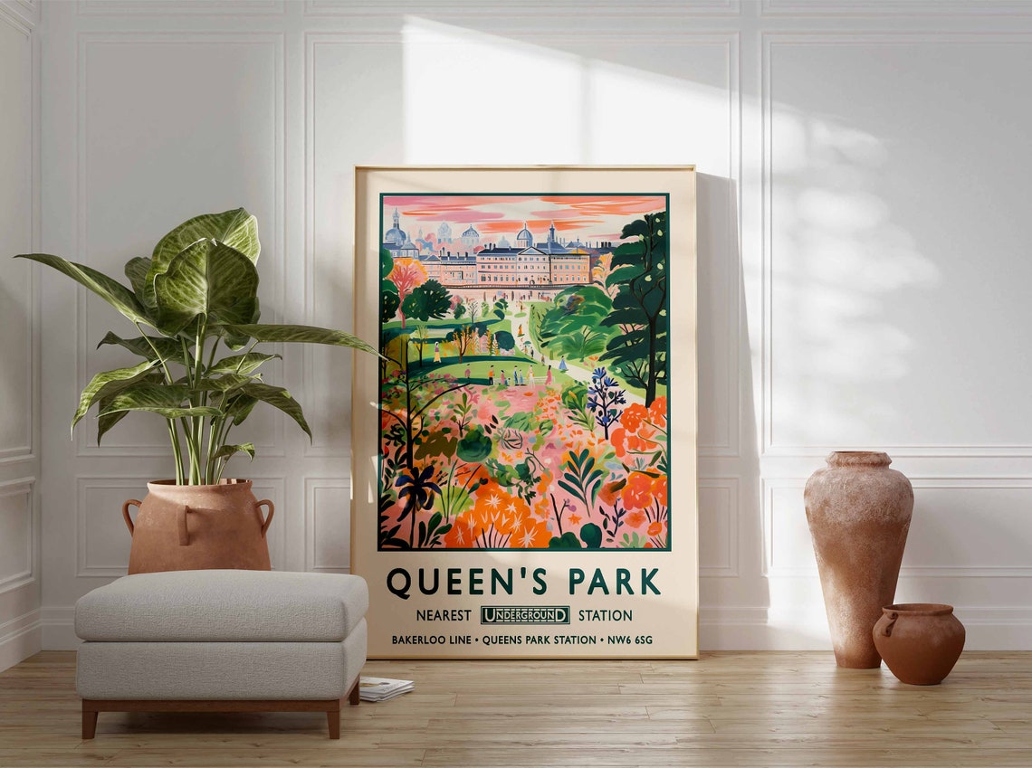 Queens Park London Vintage Underground Travel Poster In Bloom - Image 3