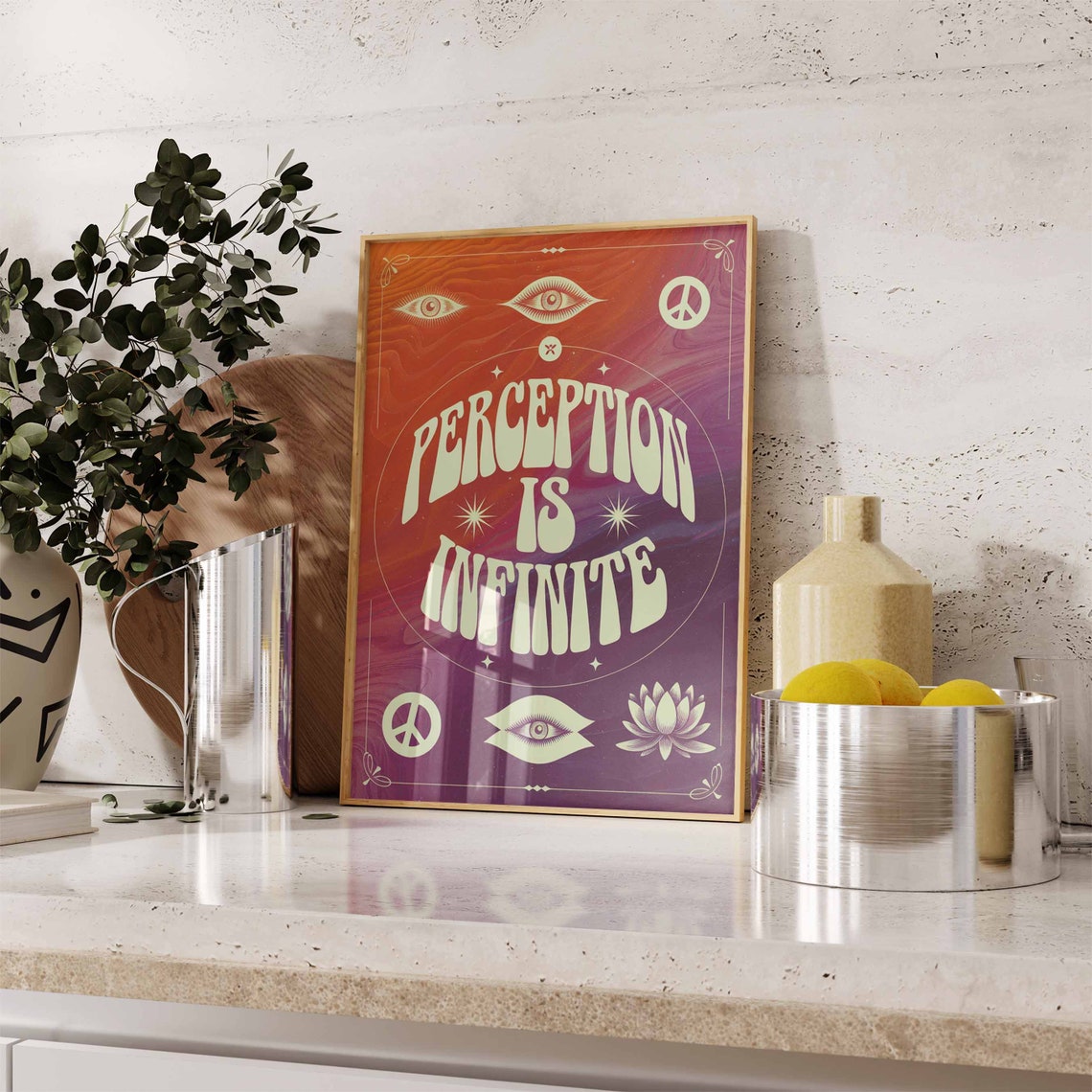 Perception Is Infinite All Seeing Eyes Retro 70s Quote Poster - Image 3