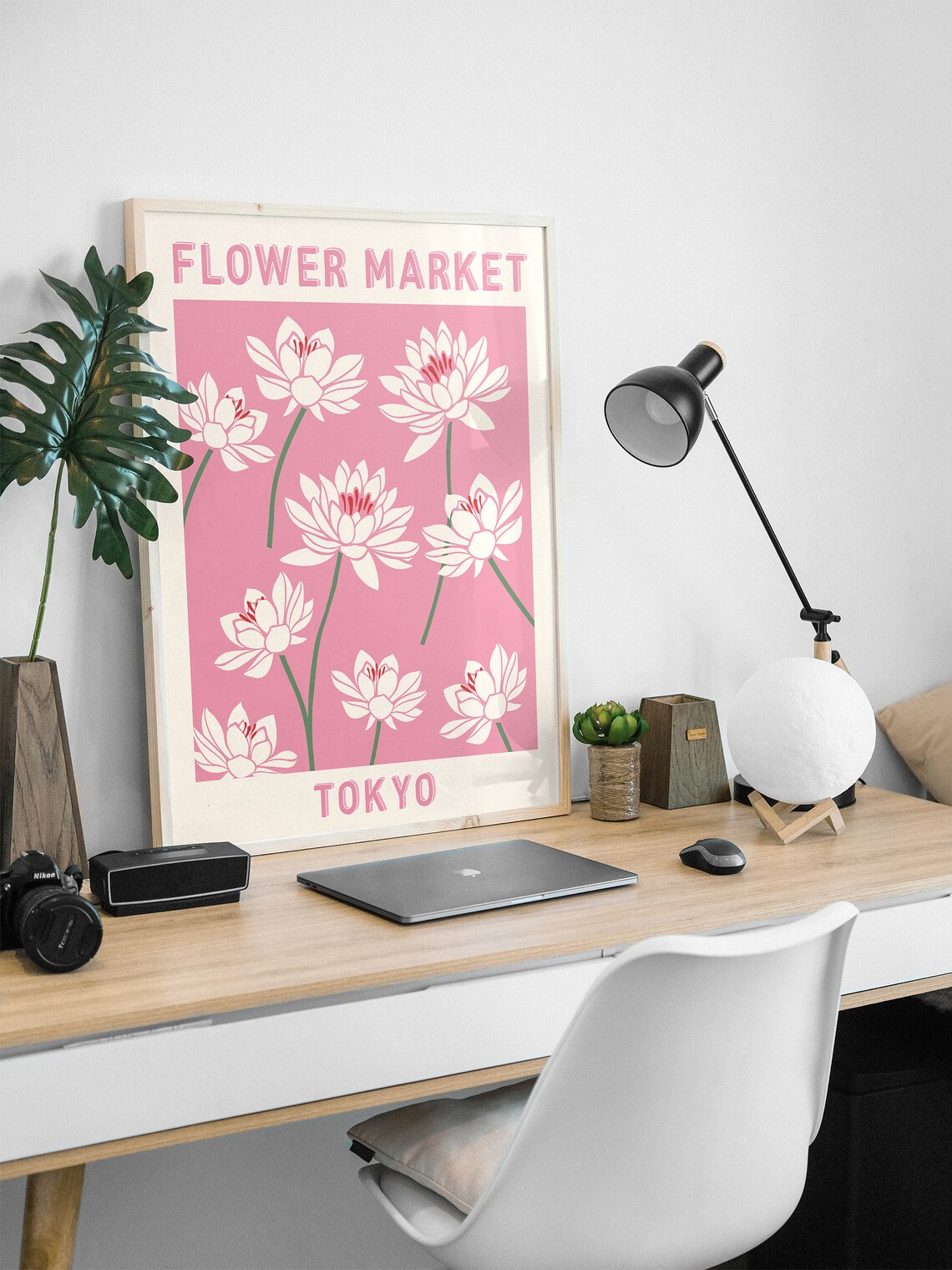 Flower Market Tokyo Pink Lotus Blossom Retro Botanical Poster - Image 2