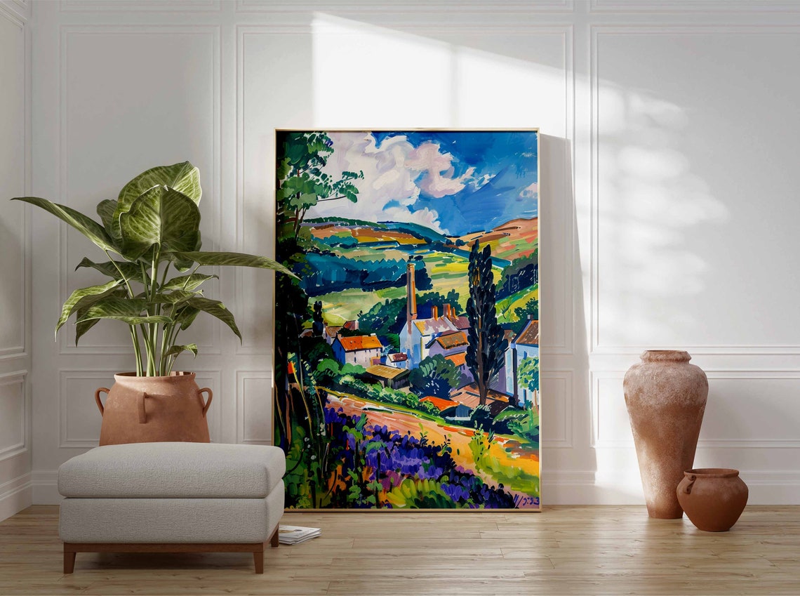 Village Distillery With Tall Chimney in Green Rolling Hills Poster - Image 2