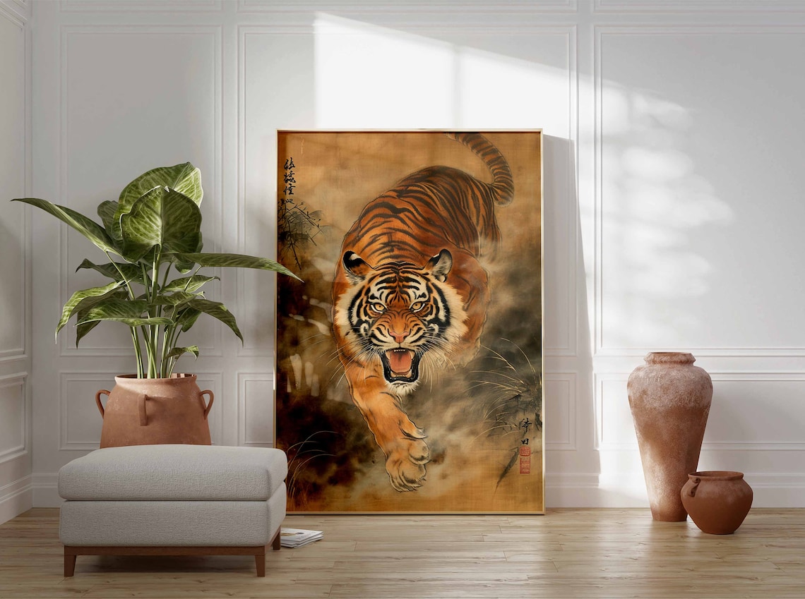 Vintage Tiger Poster, Botanical Jungle Animal Art - Image 2